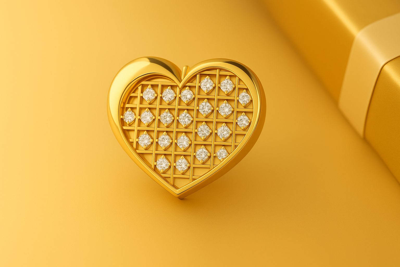 Golden Heart Grid Diamond Nose Pin