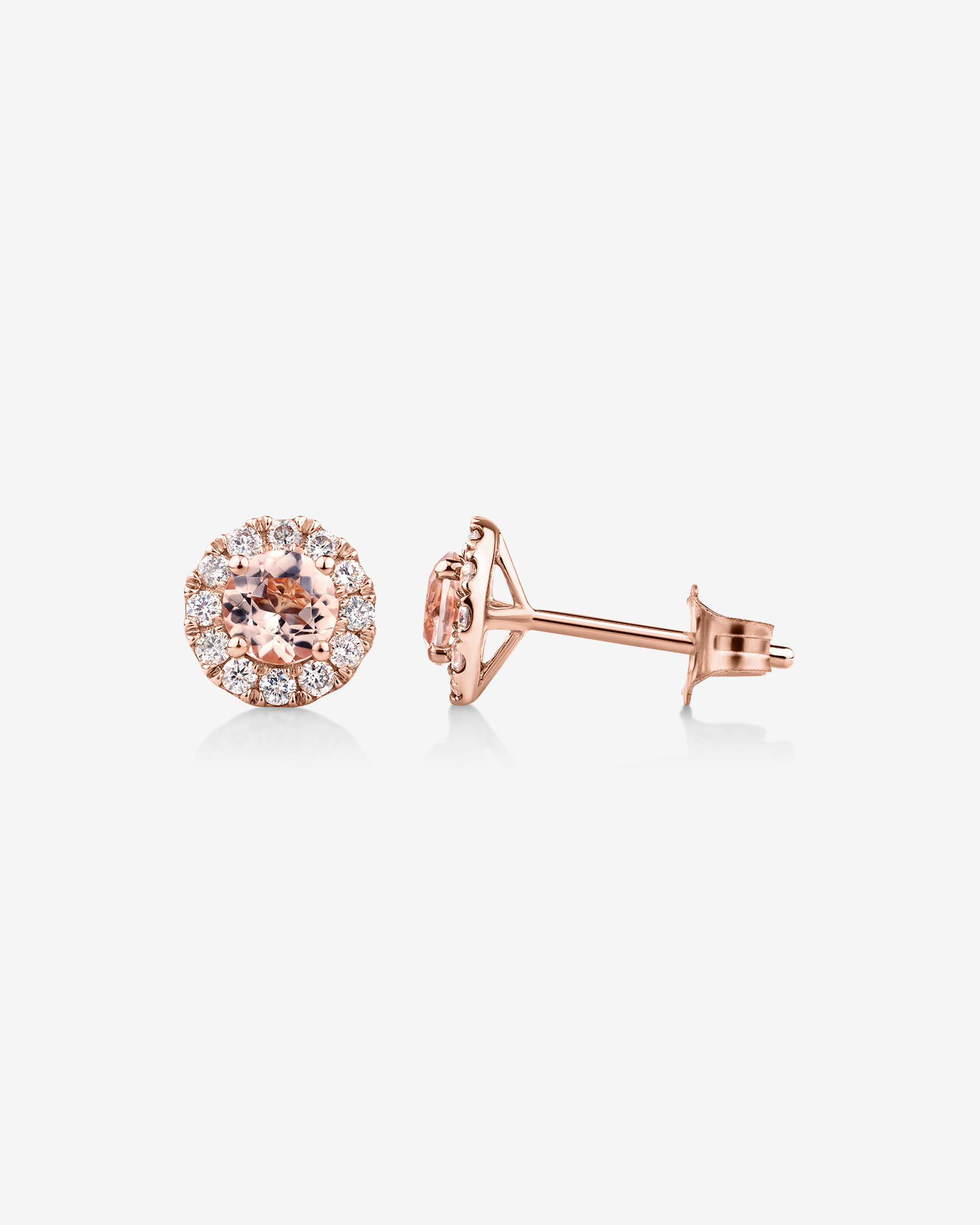 Morganite Blush Halo Gold Studs - Image 4