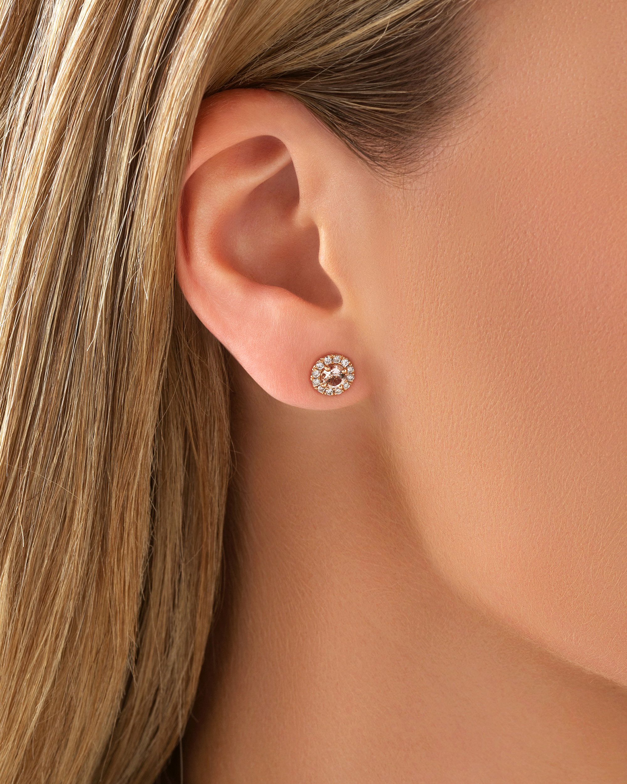 Morganite Blush Halo Gold Studs - Image 2